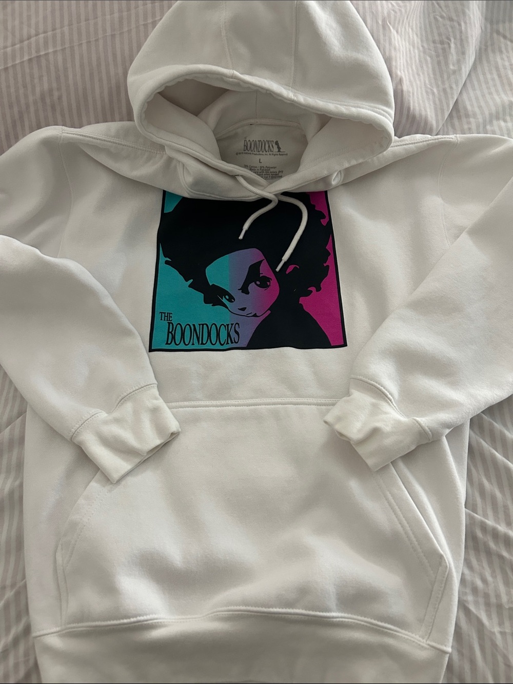 The Boondocks Graphic White Hoodie - Teal & Magenta Print